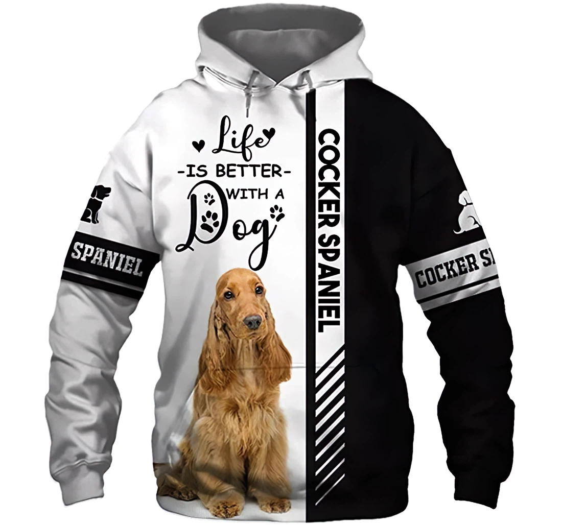 Cocker Spaniel Life Is Better With A Dog Lightweight Premium Sportwear Up - 3D Printed Pullover Hoodie