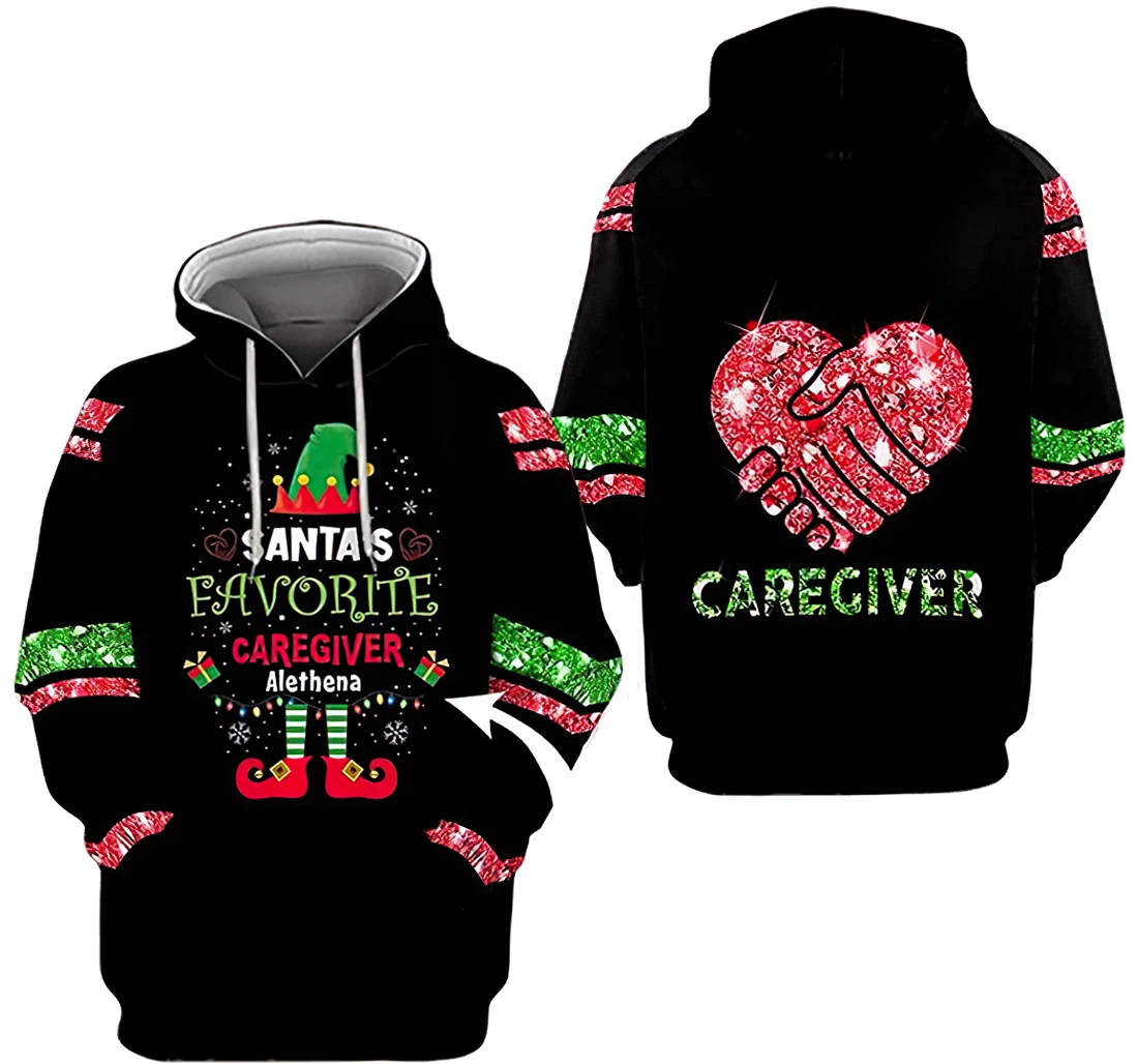 Personalized Name Santa’s Favorite Caregiver Lightweight Premium Sportwear Up - 3D Printed Pullover Hoodie