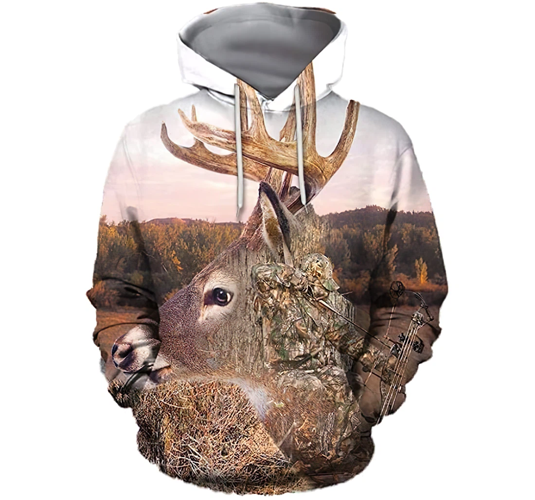 Camo Deer Hunter Lightweight Premium Sportwear Up - 3D Printed Pullover Hoodie