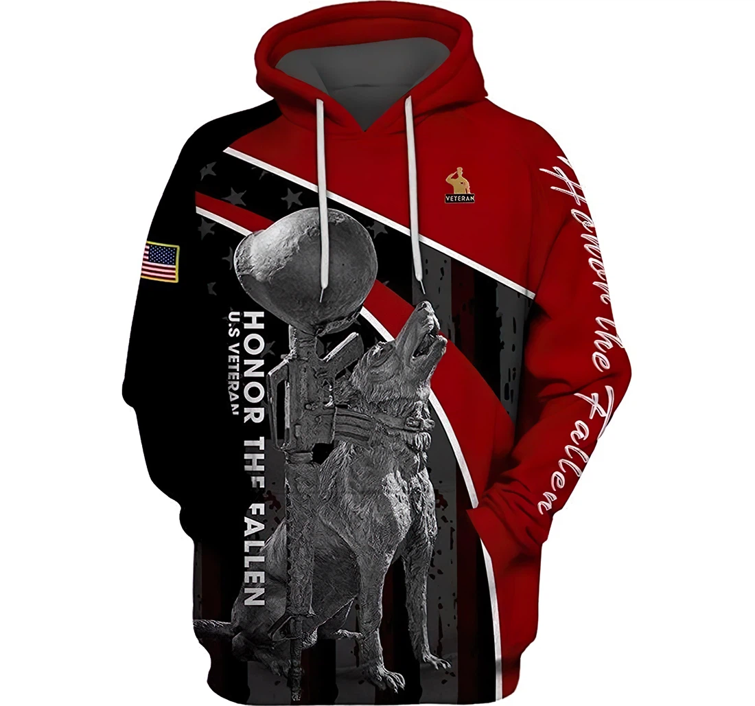 German Shepherd Honor The Fallen Lightweight Premium Sportwear Up - 3D Printed Pullover Hoodie