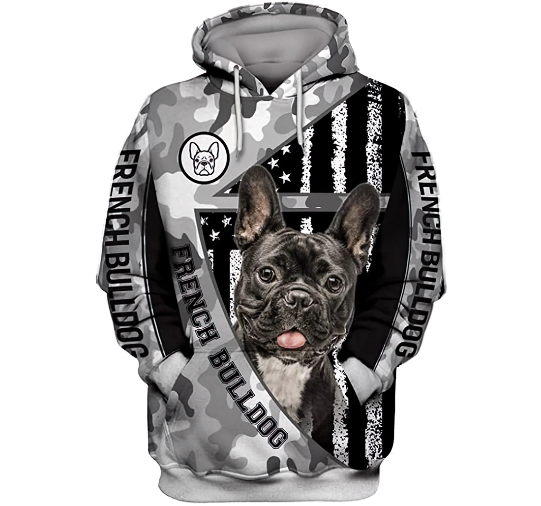 French Bull Dog In Dark Lightweight Premium Sportwear Up - 3D Printed Pullover Hoodie