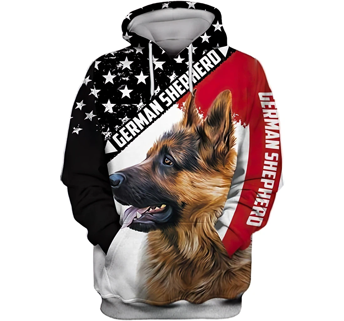 Yellow German Shepherd In Usa Flag Lightweight Premium Sportwear Up - 3D Printed Pullover Hoodie