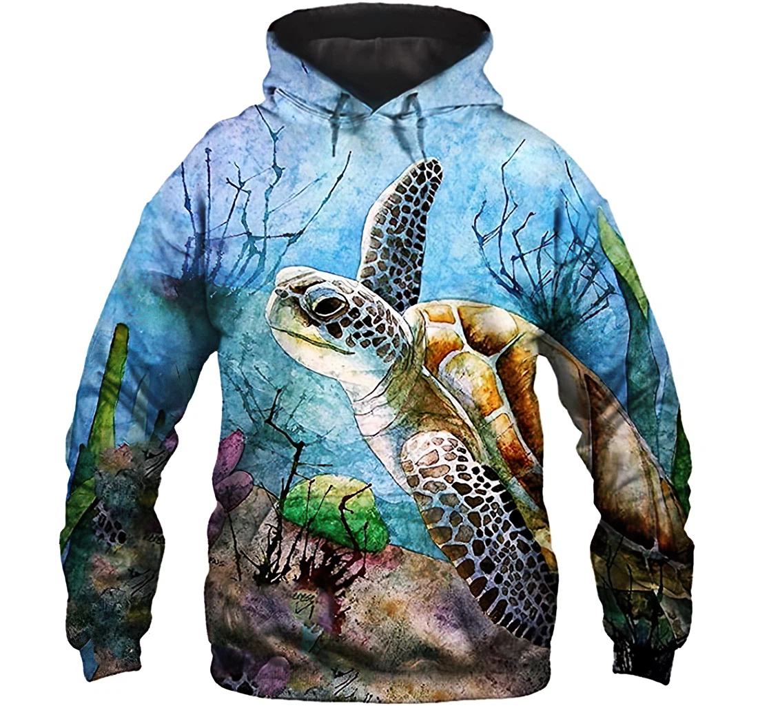 Turtle In Corlorful Ocean Lightweight Premium Sportwear Up - 3D Printed Pullover Hoodie