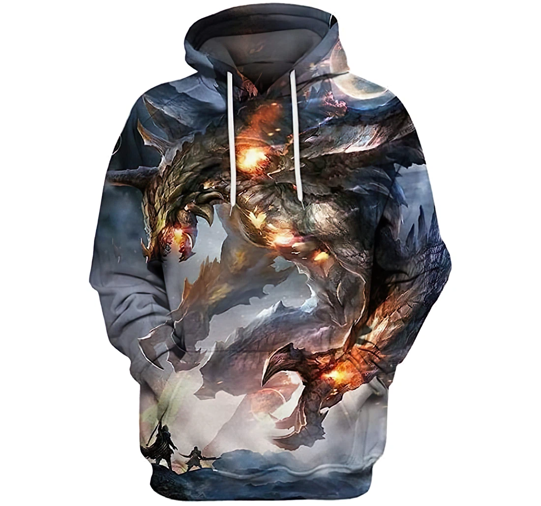 Fire Dragon Dark Night Lightweight Premium Sportwear Up - 3D Printed Pullover Hoodie