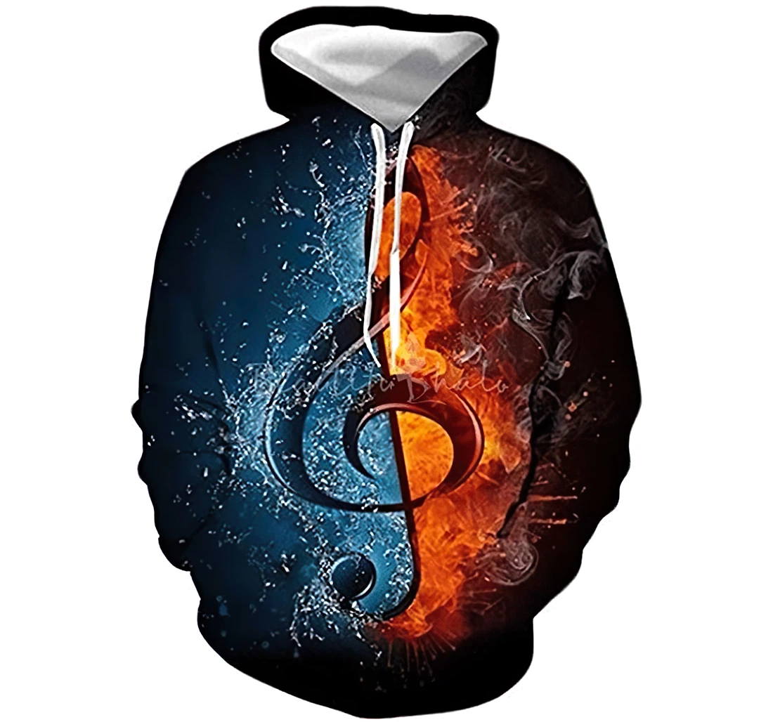 Fire And Ice Note Music Lightweight Premium Sportwear Up - 3D Printed Pullover Hoodie