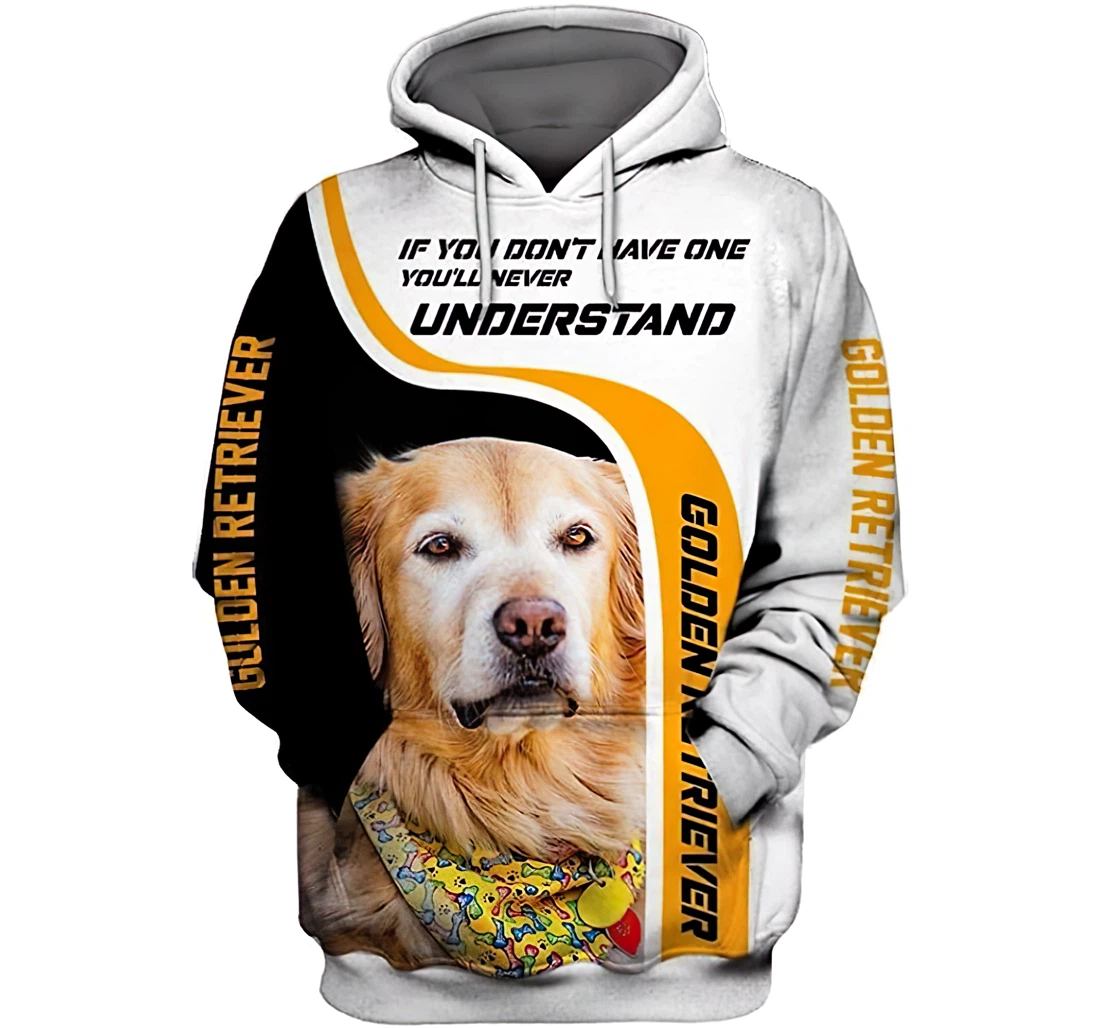 Loving Cute Golden Retriever Lightweight Premium Sportwear Up - 3D Printed Pullover Hoodie