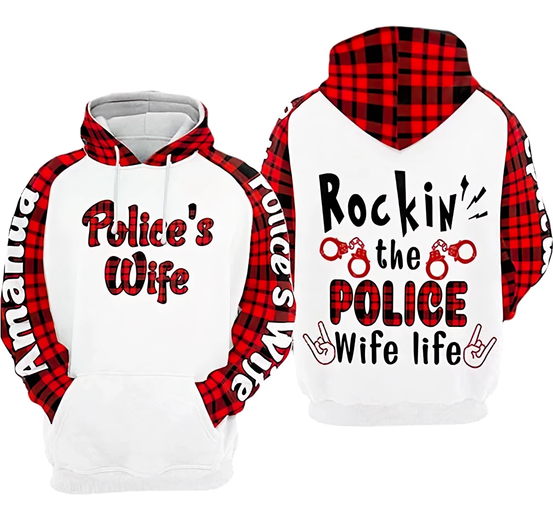 Personalized Name Rockin' The Police Wife Life Lightweight Premium Sportwear Up - 3D Printed Pullover Hoodie