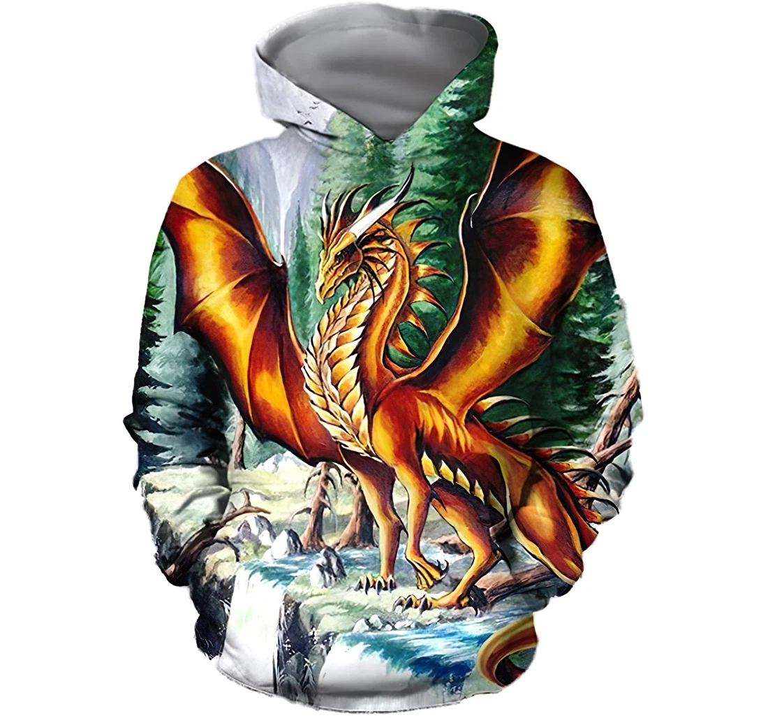 Orange Dragon Art Lightweight Premium Sportwear Up - 3D Printed Pullover Hoodie