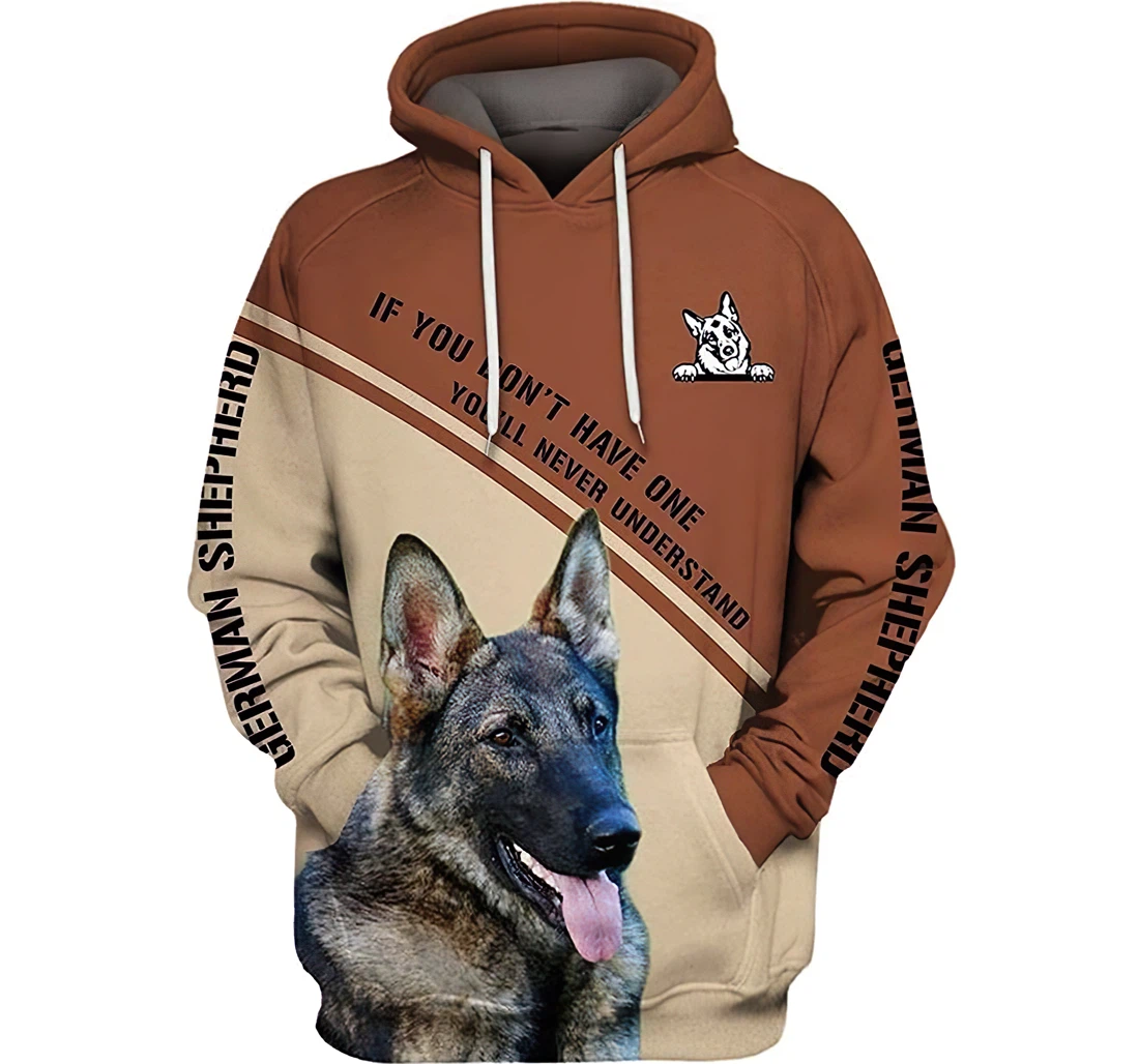 German Shepherd In Brown Pastel Lightweight Premium Sportwear Up - 3D Printed Pullover Hoodie