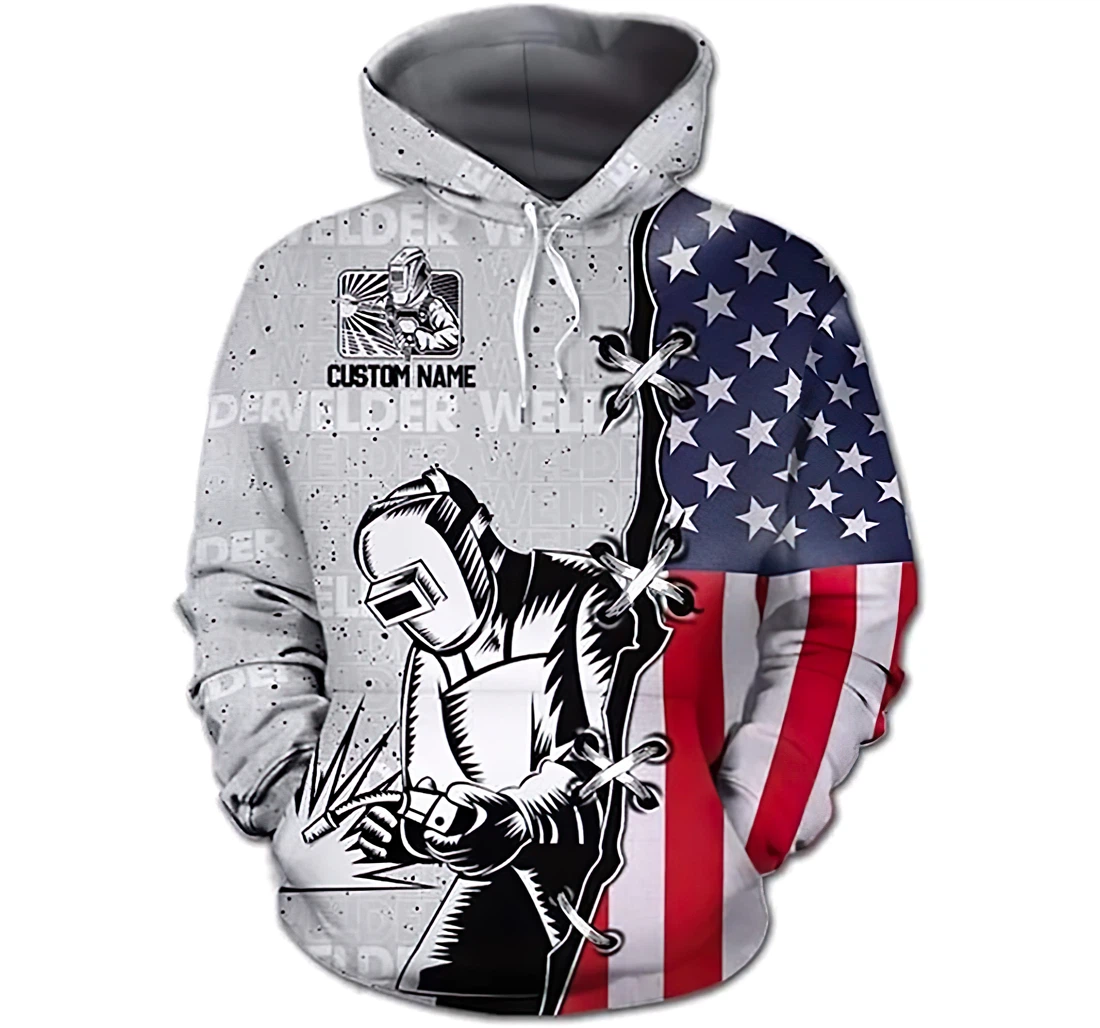 Personalized Name Welder Usa Flag Premium Sportwear Up - 3D Printed Pullover Hoodie