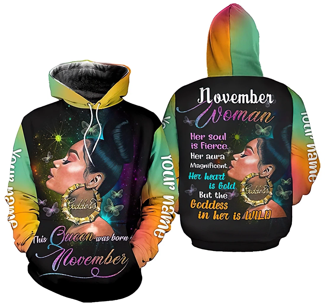 Personalized Name November Woman Her Soul Is Fierce Her Aura Magnificent Goddest In Her Is Wild Up - 3D Printed Pullover Hoodie