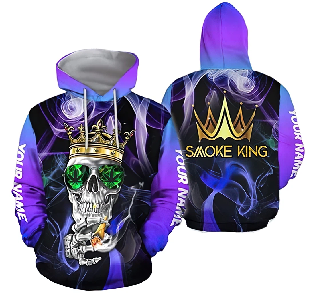 Personalized Name Smoke King Skull Lightweight Premium Sportwear Up - 3D Printed Pullover Hoodie