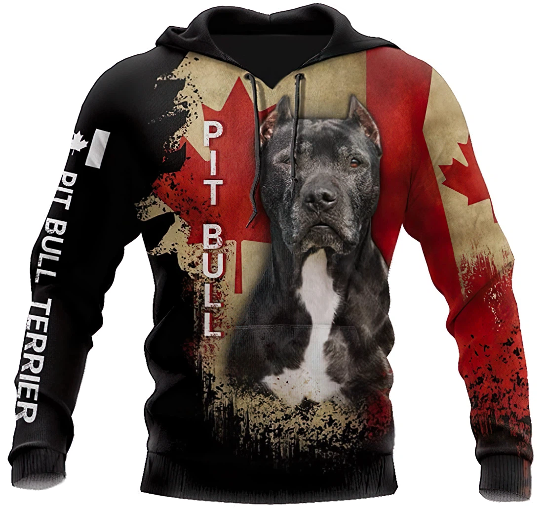 Pit Bull Canada Flag Lightweight Premium Sportwear Up - 3D Printed Pullover Hoodie