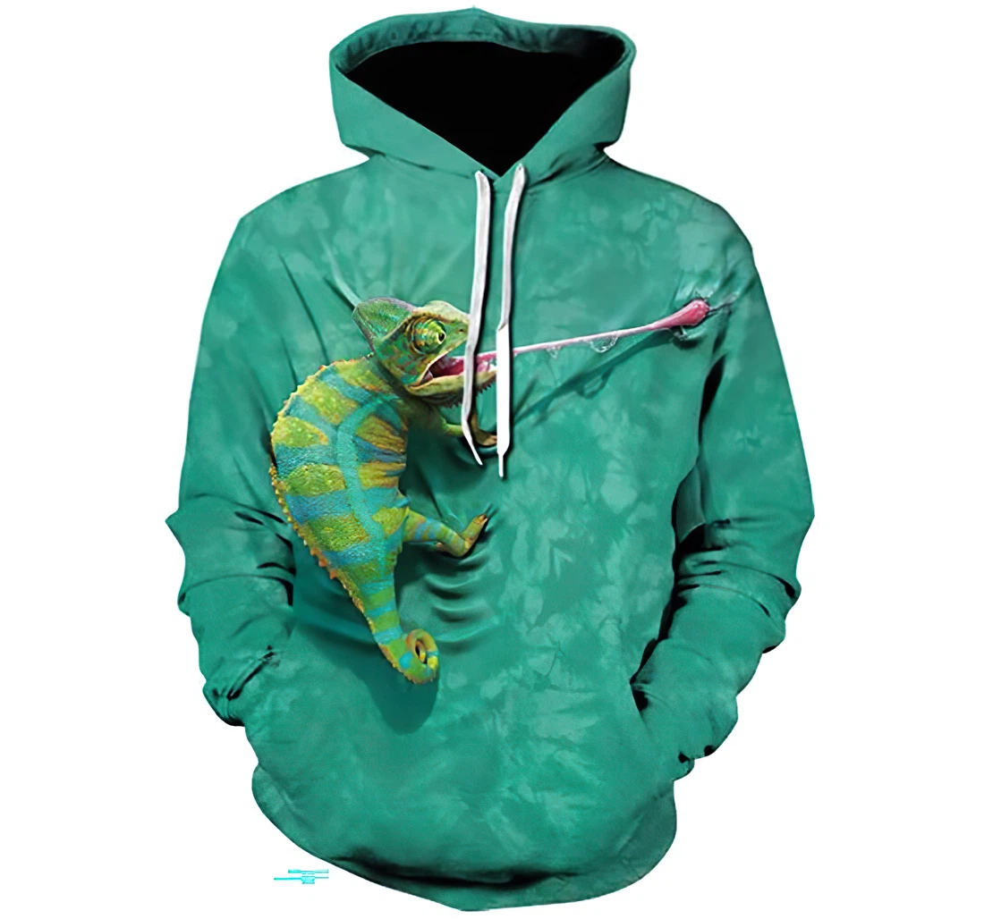 Chameleon On Green Man And Woman - 3D Printed Pullover Hoodie