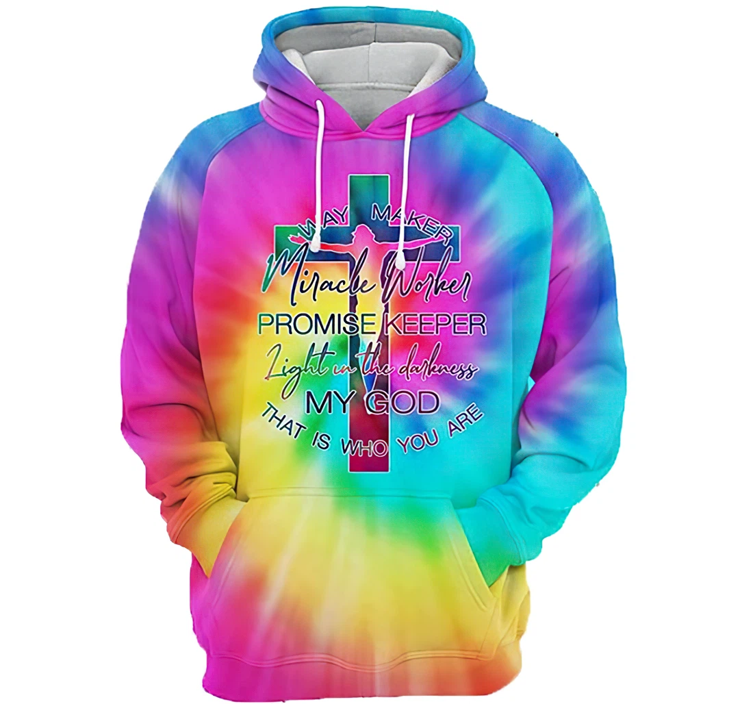 Jesus Way Maker Tie Dye Man And Woman - 3D Printed Pullover Hoodie