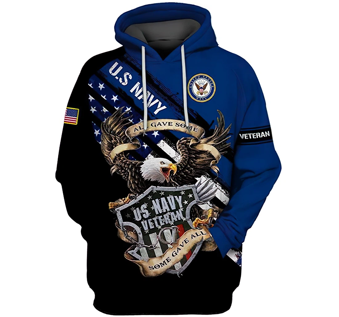 U.s Army Navy Veteran American Flag Eagle Blue And Man And Woman - 3D Printed Pullover Hoodie