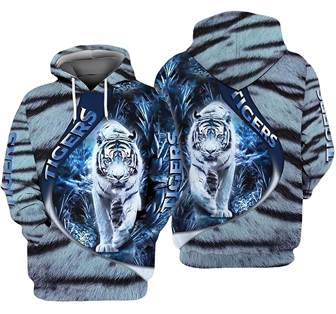 Love Tiger White And Blue Included - 3D Printed Pullover Hoodie