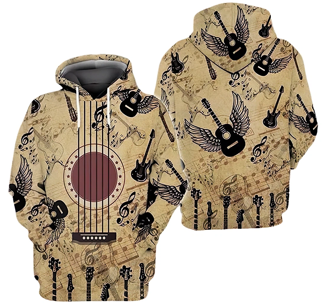 Guitar Wings Music Vintage Pattern Included - 3D Printed Pullover Hoodie