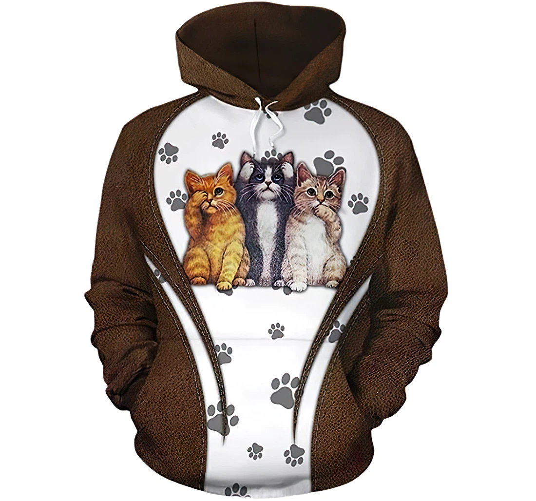 Cat Paw Love Cat Brown Leather Included - 3D Printed Pullover Hoodie