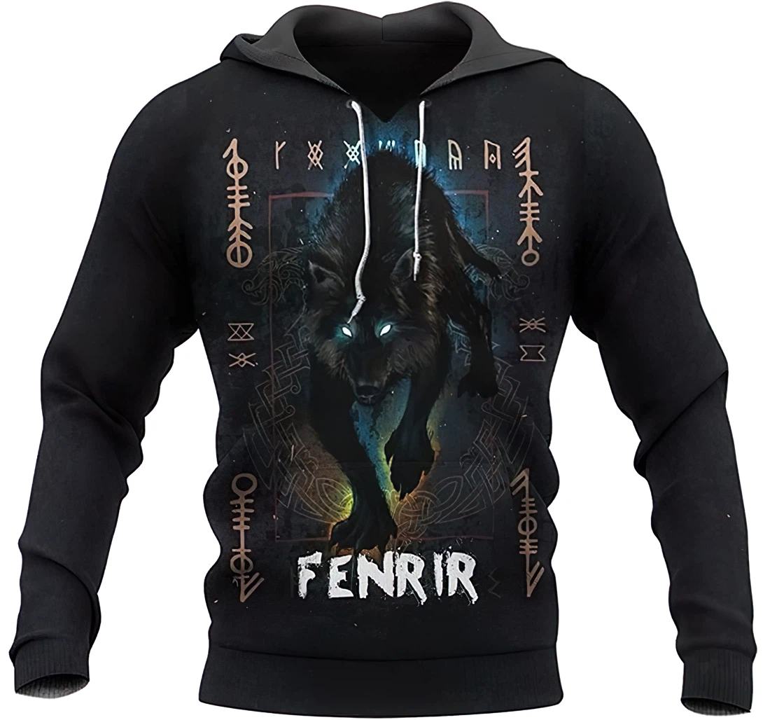 Viking Wolf Fennir Included - 3D Printed Pullover Hoodie