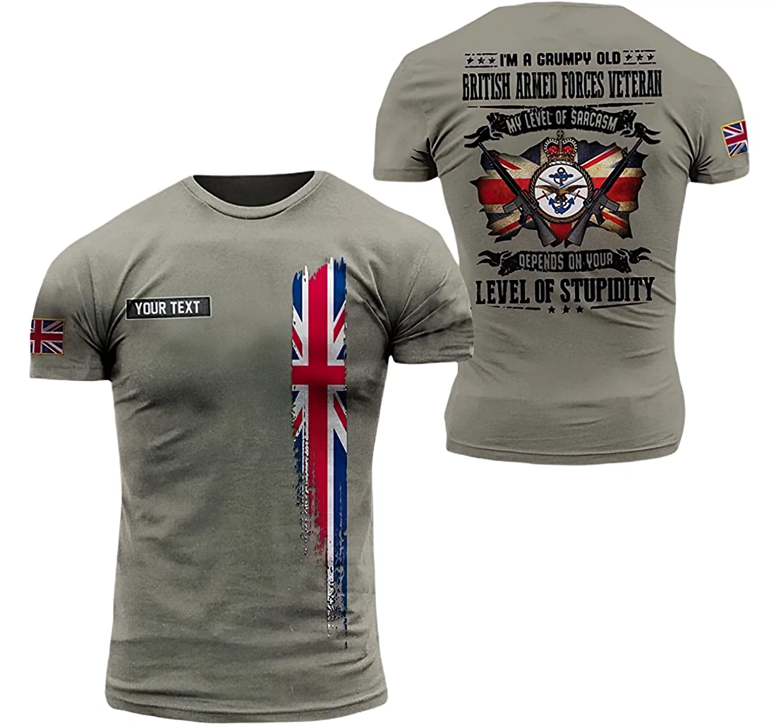 Personalized Name British Army Flag My Level Of Sarcasm Unisex Included - 3D Printed T-shirt