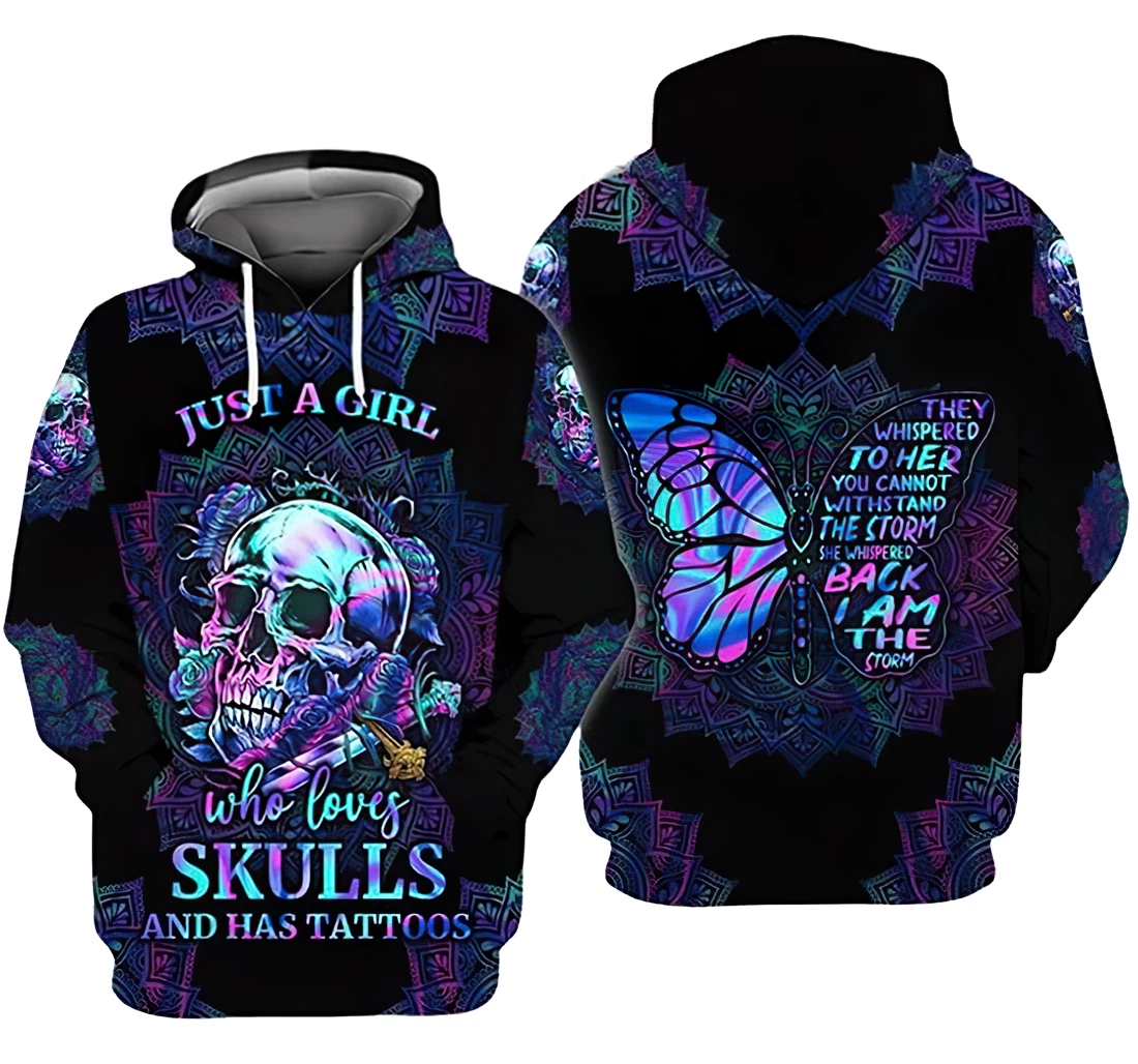 Skull Hologram Pattern Just A Girl Who Loves Skulls And Has Tattoos - 3D Printed Pullover Hoodie