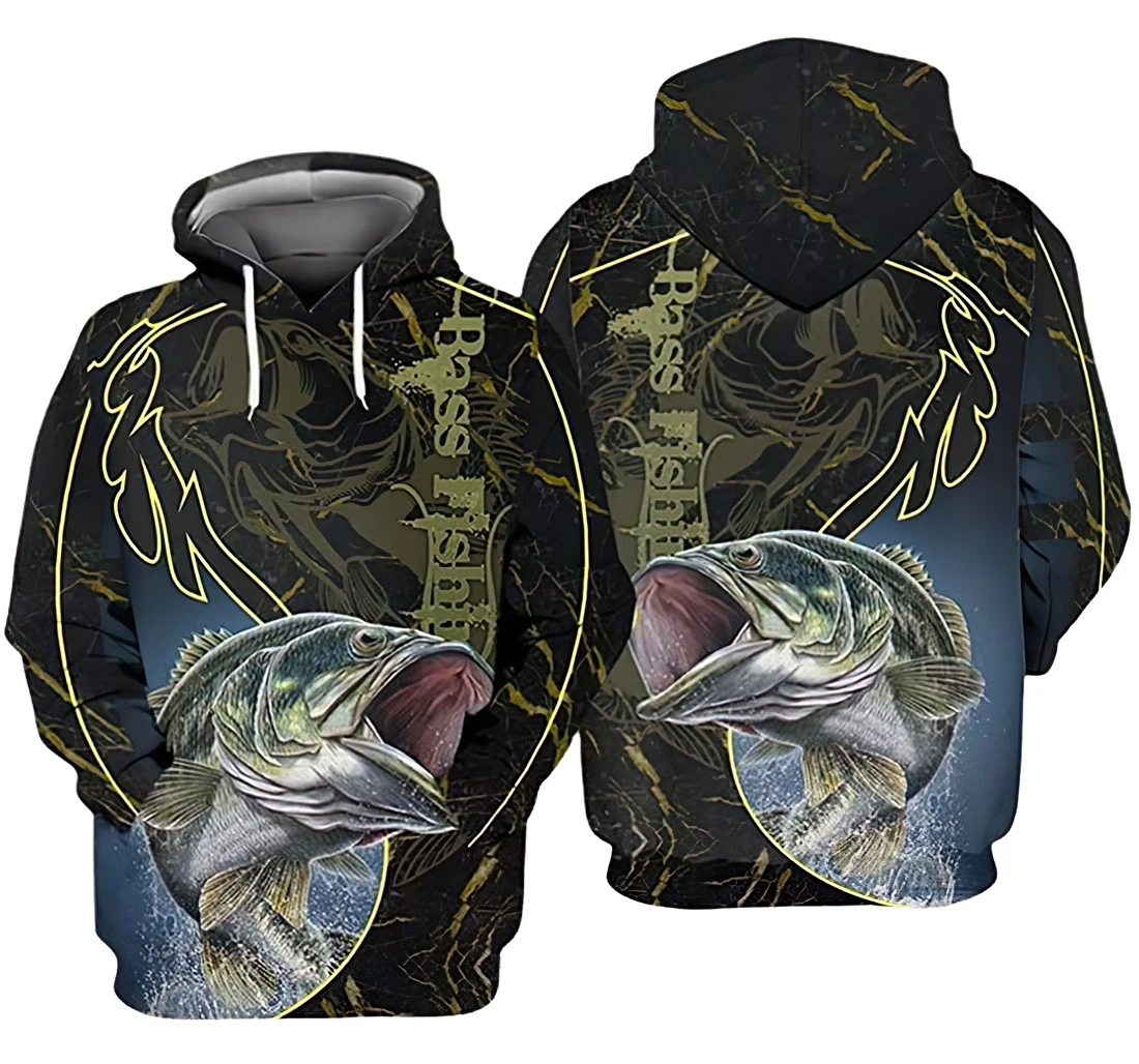 Fishing Lover Bass Fish Art - 3D Printed Pullover Hoodie