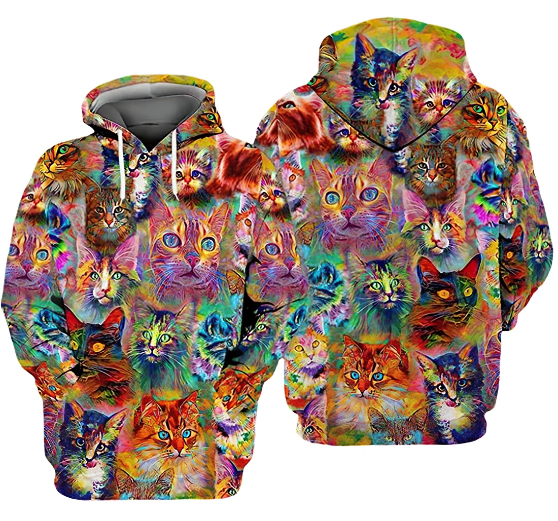 Cat Face Colorful Pattern - 3D Printed Pullover Hoodie