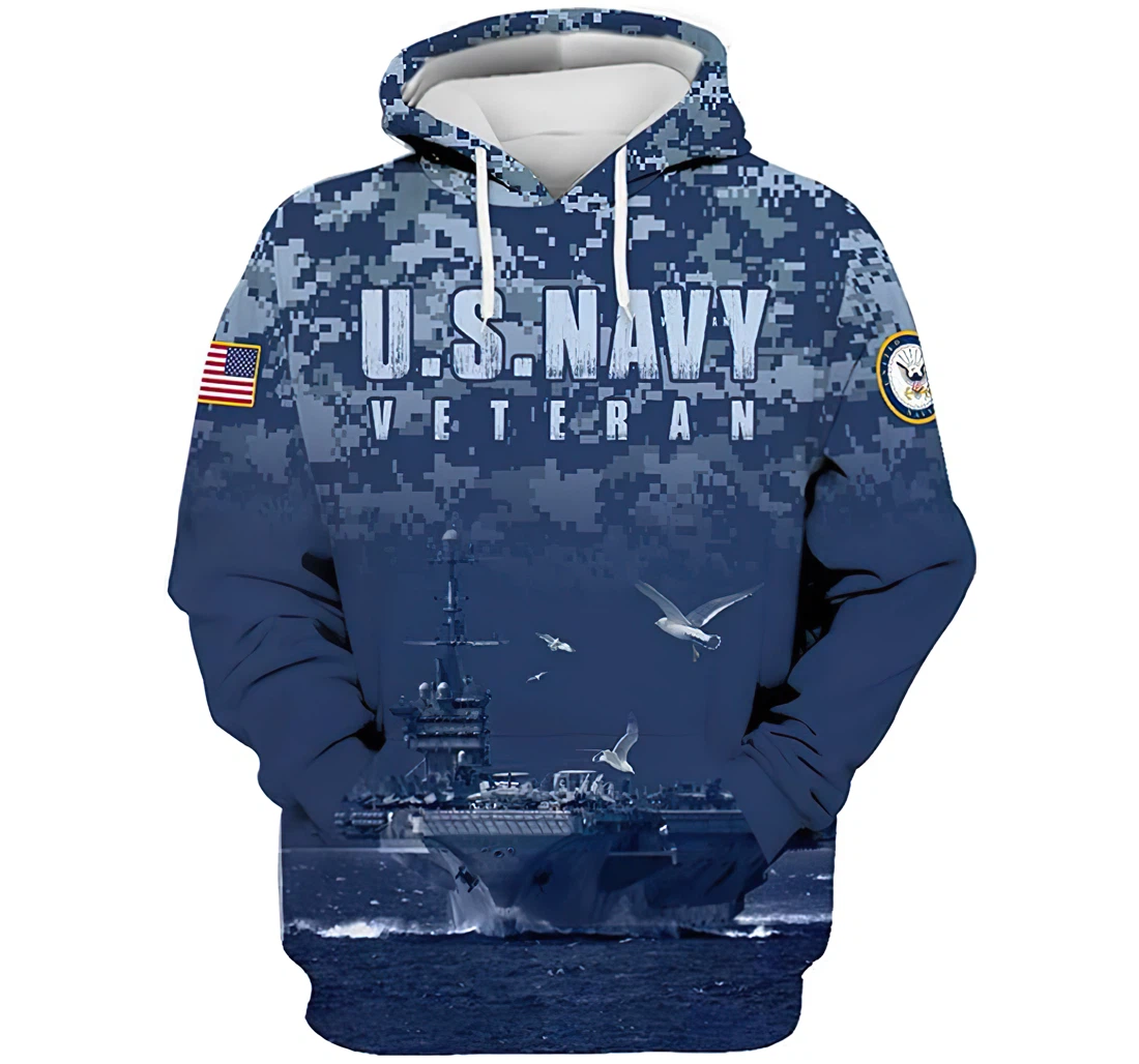 U.s Army Navy Veteran Battleship Seagulls Man And Woman - 3D Printed Pullover Hoodie