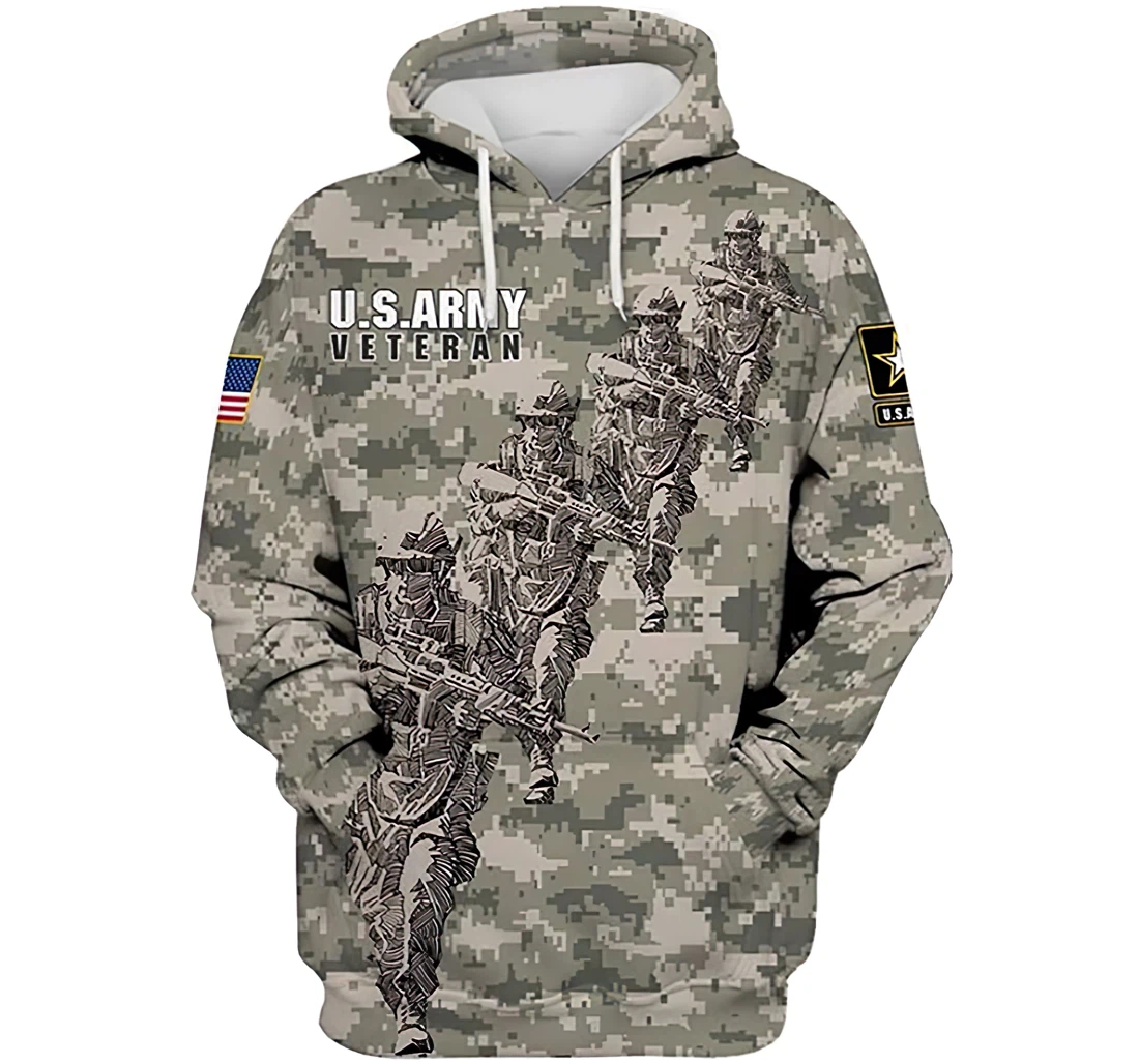 U.s Army Veteran Soldiers Camo Pattern Man And Woman - 3D Printed Pullover Hoodie