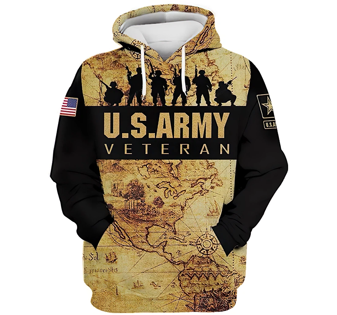 U.s Army Veteran Americas Map Man And Woman - 3D Printed Pullover Hoodie