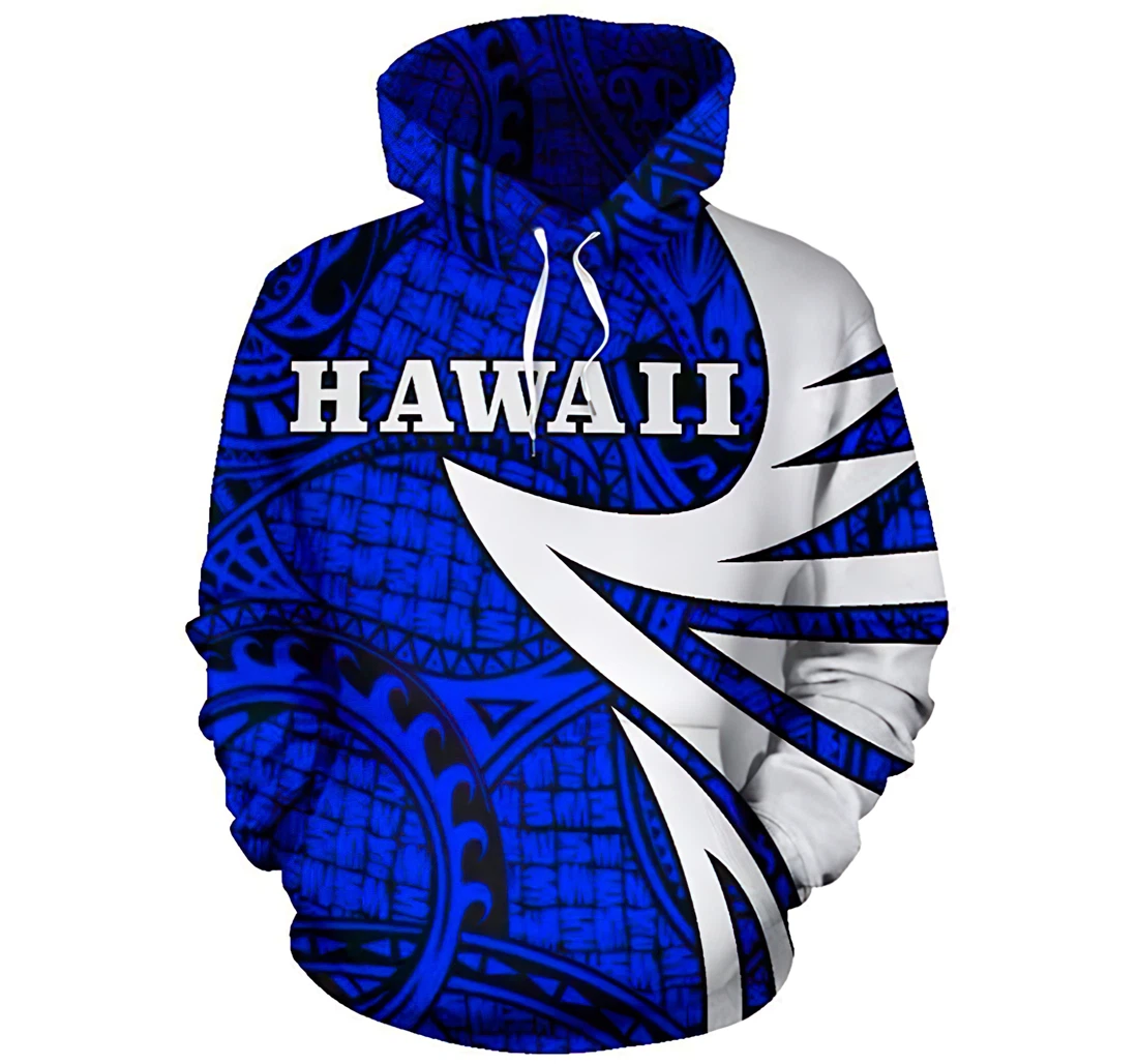 Hawaii Turtle Polynesian - Blue - Warrior Style Man And Woman - 3D Printed Pullover Hoodie