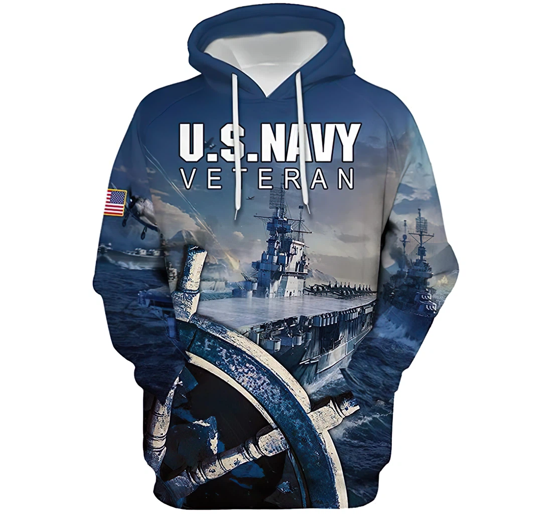 U.s Army Navy Veteran Battleship Wheel Man And Woman - 3D Printed Pullover Hoodie