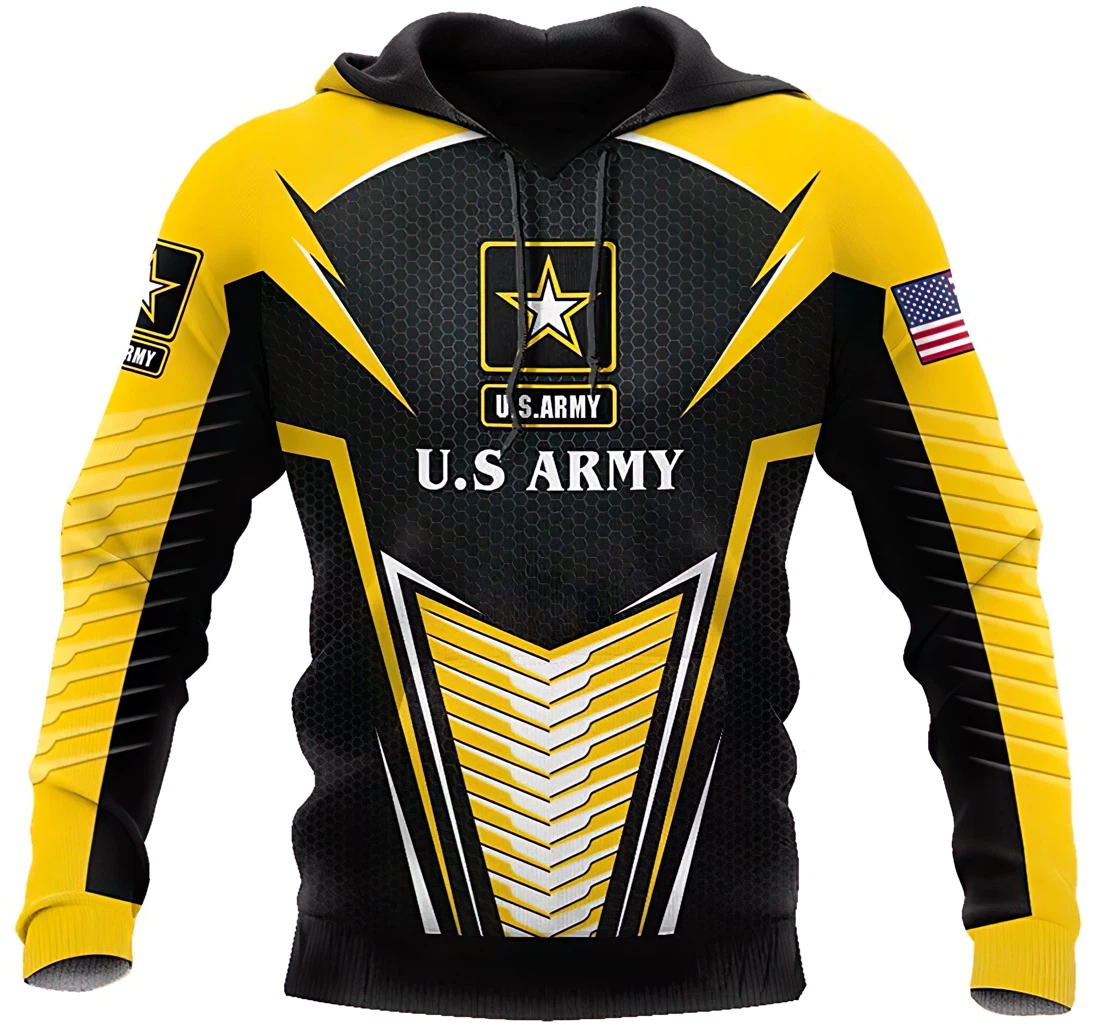 Us Army Skull And Yellow Man And Woman - 3D Printed Pullover Hoodie