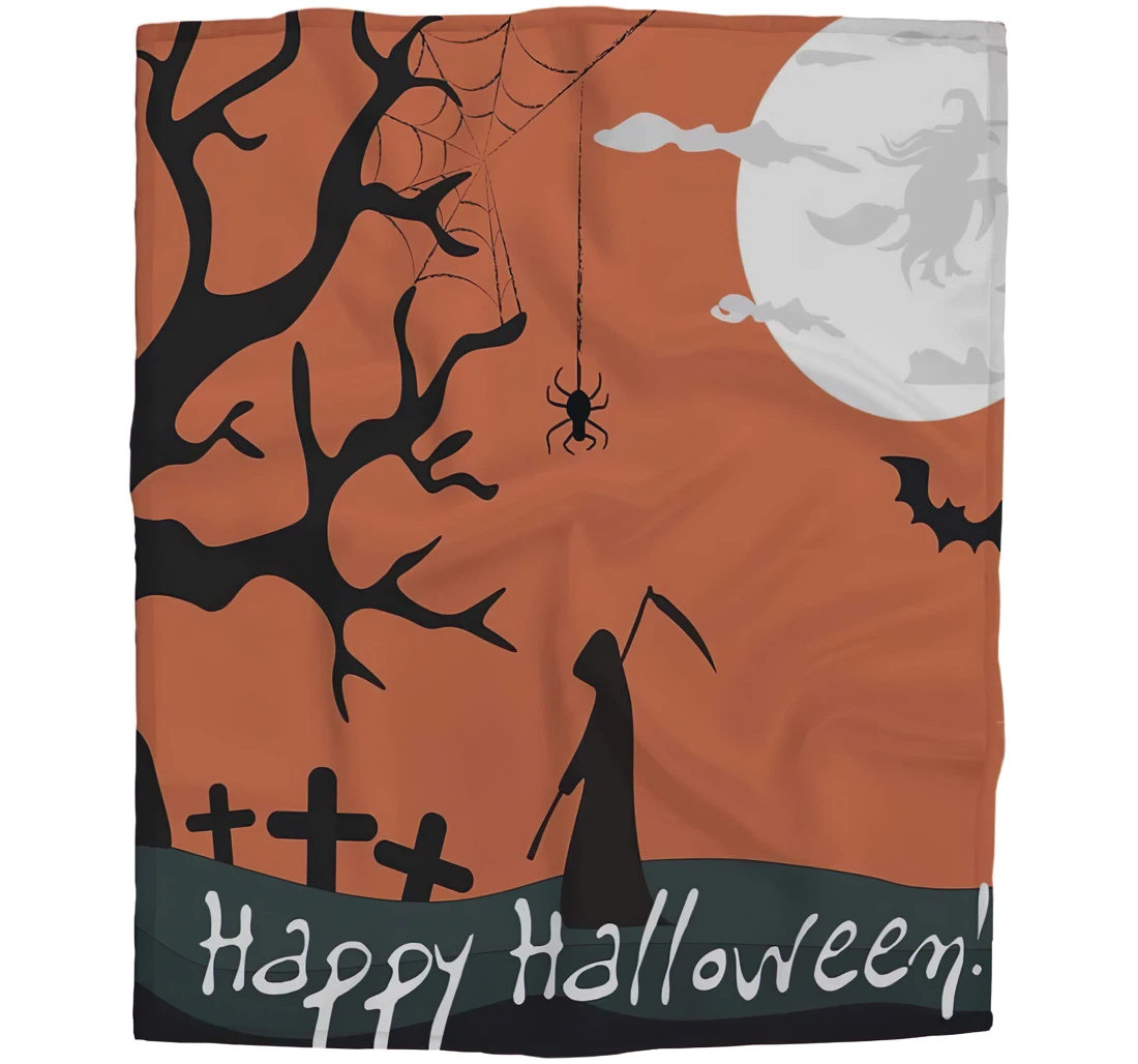 Throw Blanket, Quilt - The Moon The Silhouette Of A Witch Cold Wea Happy Halloween Background Car Es Sherpa Fleece