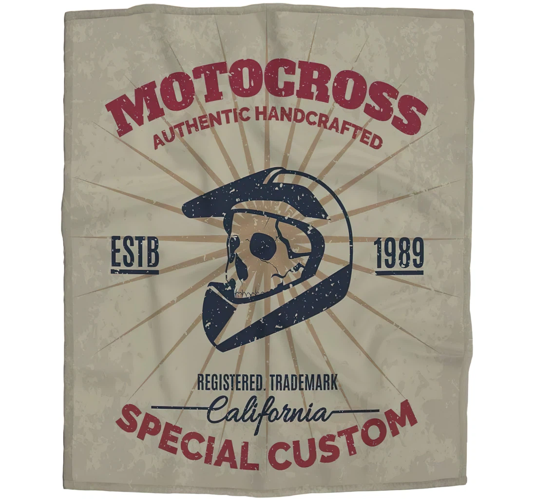 Throw Blanket, Quilt - Helmet With Skull Girls Boy Baby Kids Vintage Motocross Special Custom Car Es Sherpa Fleece