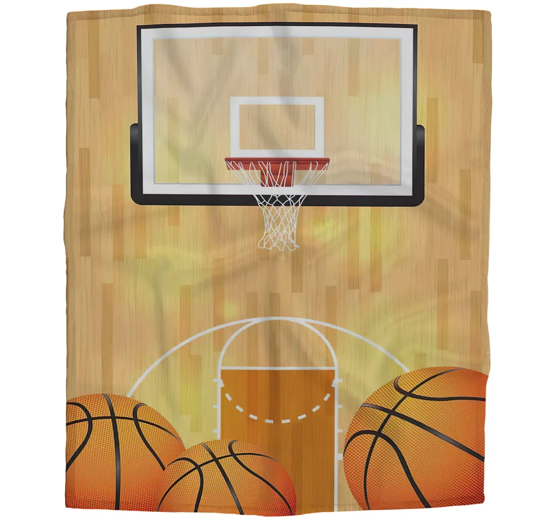 Throw Blanket, Quilt - Basketball Court Girls Boy Baby Kids Balls And Hoop Car Es Sherpa Fleece