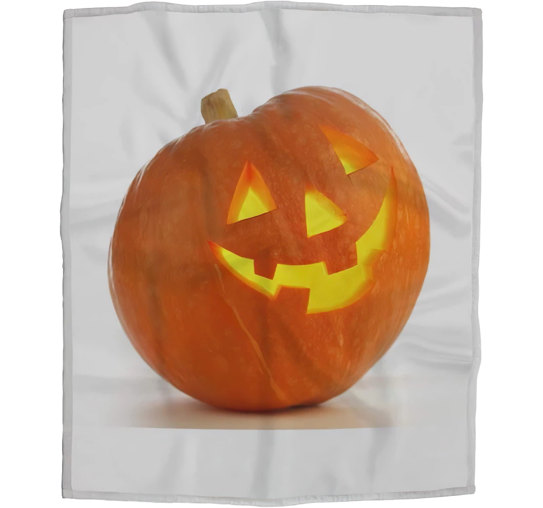 Throw Blanket, Quilt - Halloween Pumpkin Cold Wea Funny Jack O'lantern On White Background Car Es Sherpa Fleece