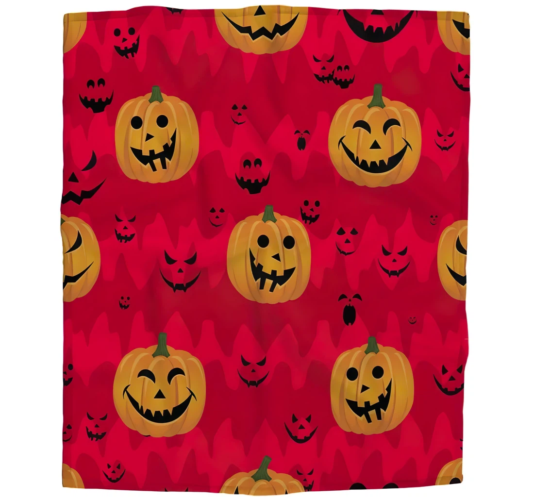 Throw Blanket, Quilt - Pumpkin Scary Smile Face Cold Wea Funny Halloween Car Es Sherpa Fleece