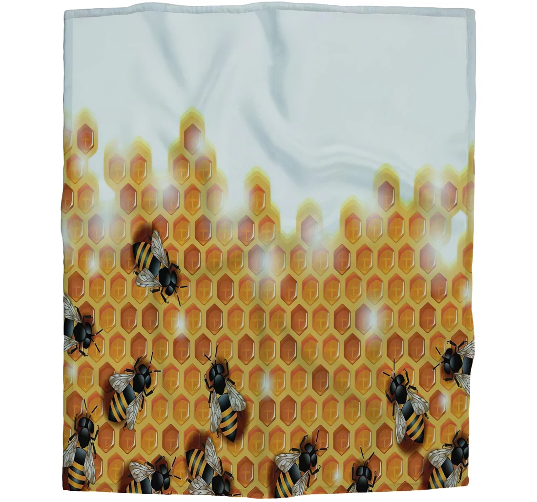 Throw Blanket, Quilt - Honey And Honeycomb Girls Boy Baby Kids Bees Working On A Honeycomb Car Es Sherpa Fleece