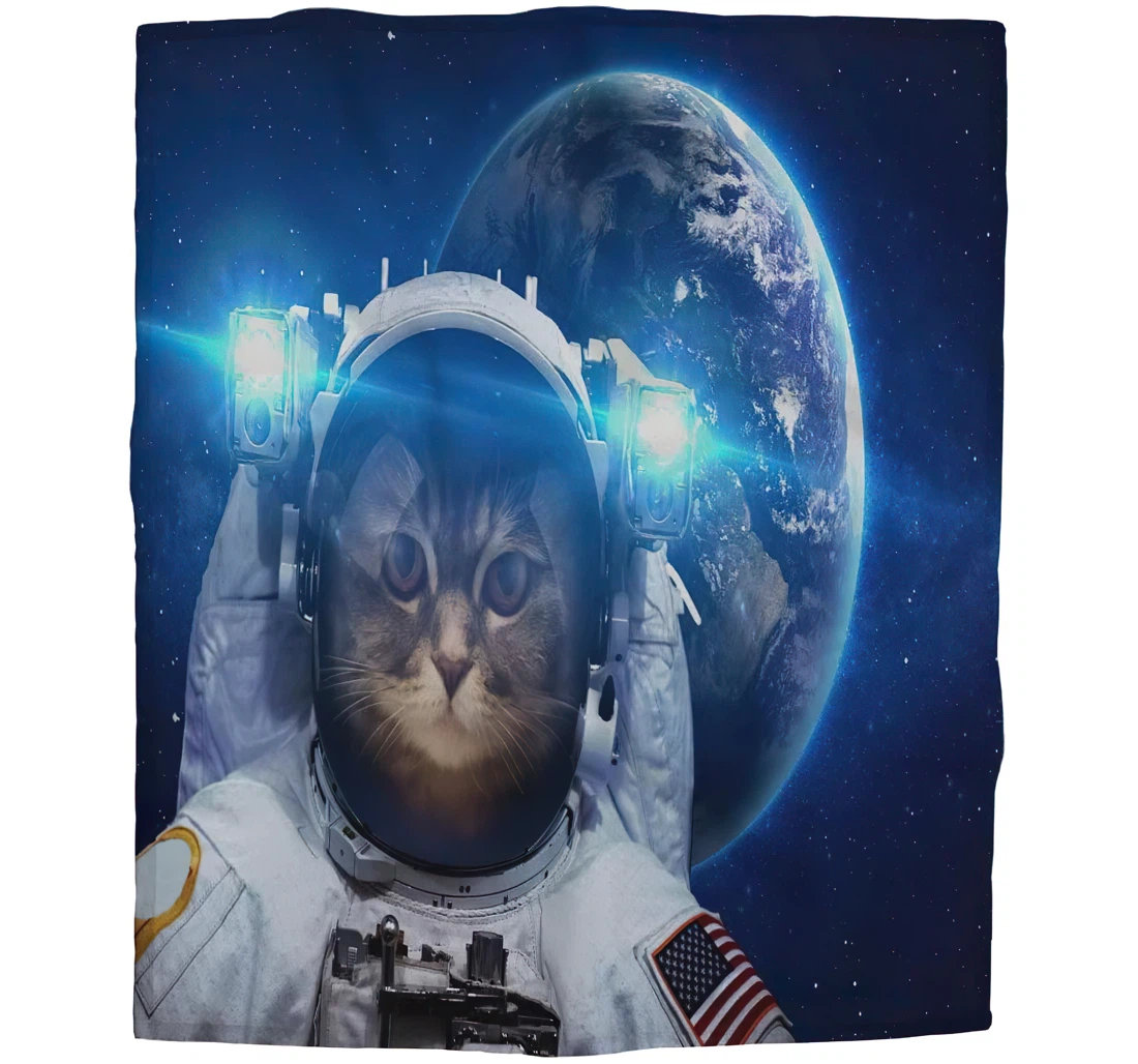 Throw Blanket, Quilt - Space Cat Girls Boy Baby Kids Beautiful Cat In Outer Space On Earth Background Car Es Sherpa Fleece