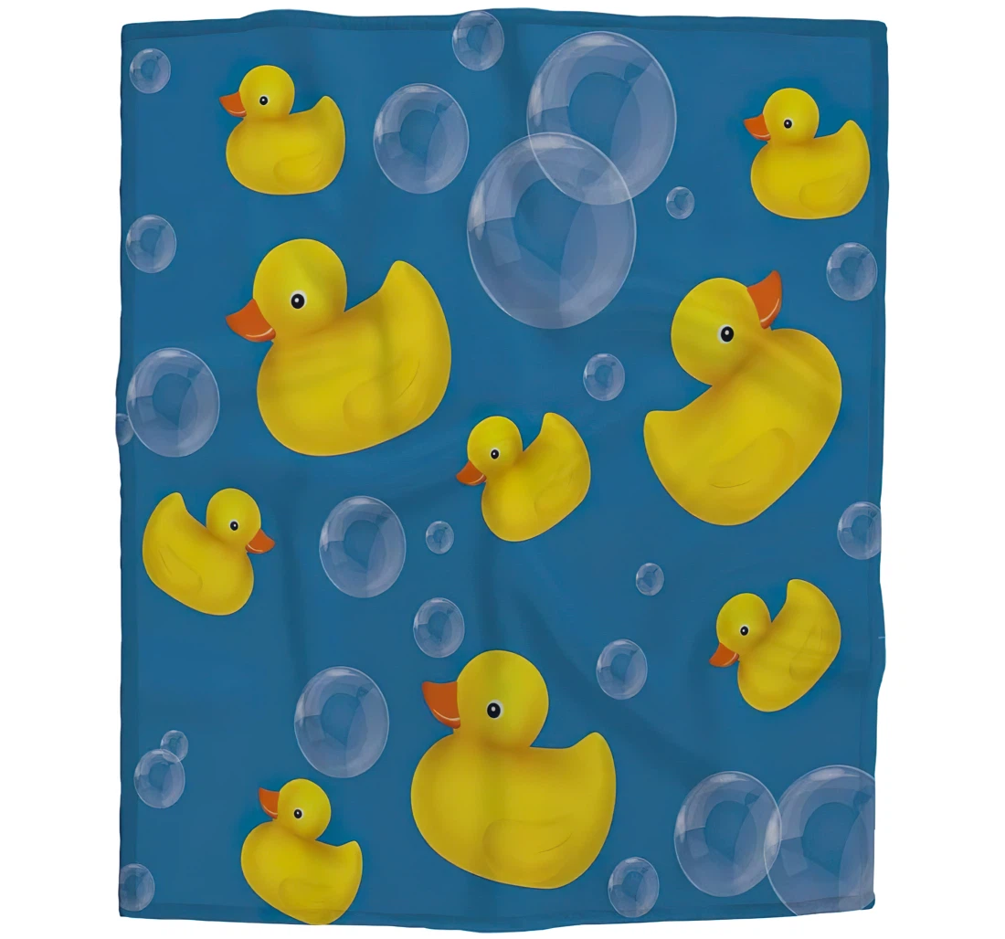 Throw Blanket, Quilt - Rubber Duck Girls Boy Baby Kids Soap Bubble On Blue Car Es Sherpa Fleece