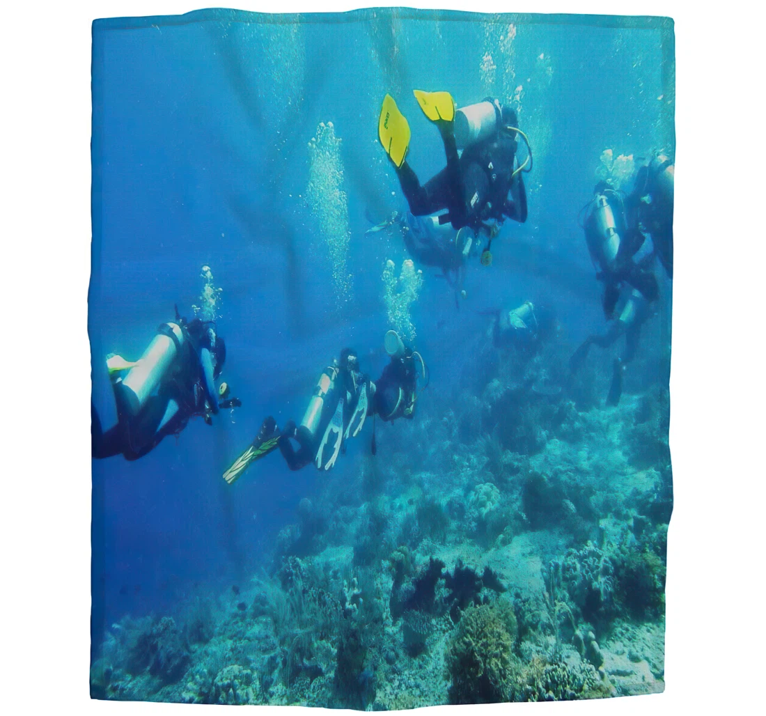 Throw Blanket, Quilt - Scuba Divers Girls Boy Baby Kids Below In Blue Sea Car Es Sherpa Fleece