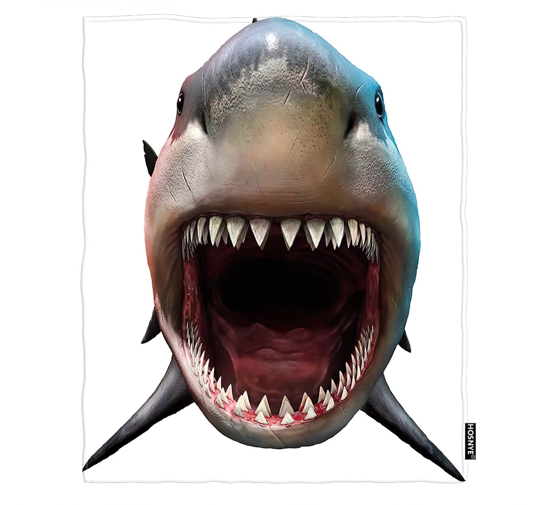 Throw Blanket, Quilt - Megalodon Kids Huge Teeth Shark Biting 3d Illustration Chair Travel Sherpa Fleece