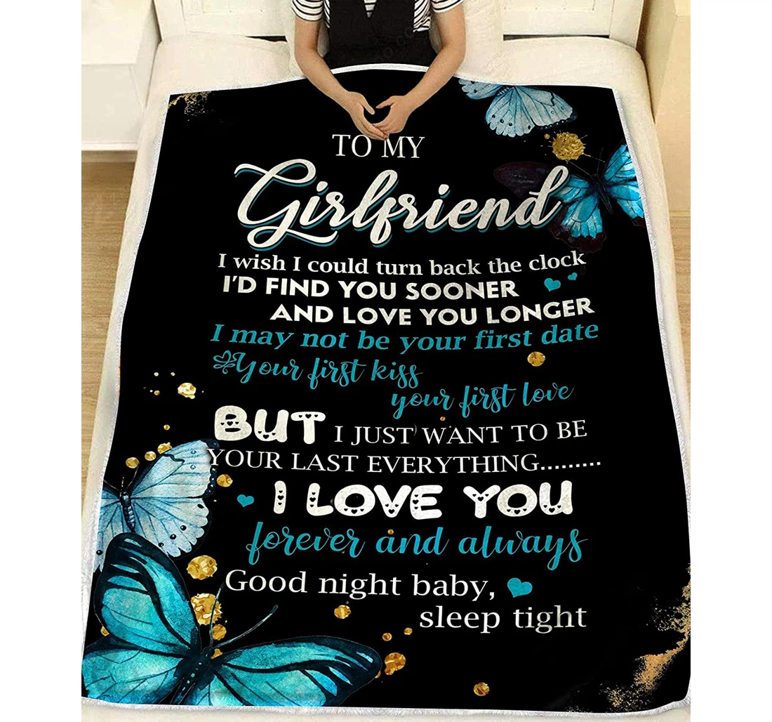 Throw Blanket, Quilt - Personalized To My Girlfriend Butterfly From Boyfriend Customized Blue Butterflies Black Premium Bedroom Gifts Sherpa Fleece