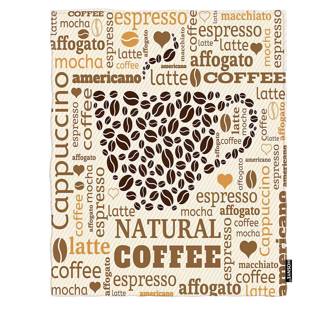 Throw Blanket, Quilt - Coffee Cup Typography From Words On Fabric Background With Word Cloud Reversible Sherpa Fleece
