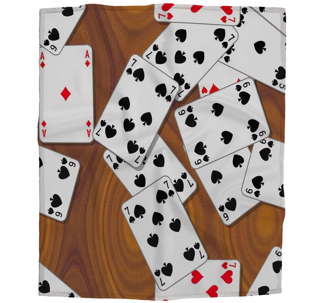 Throw Blanket, Quilt - Playing Cards Girls Boy Baby Kids Scattered On The Wooden Table Car Es Sherpa Fleece
