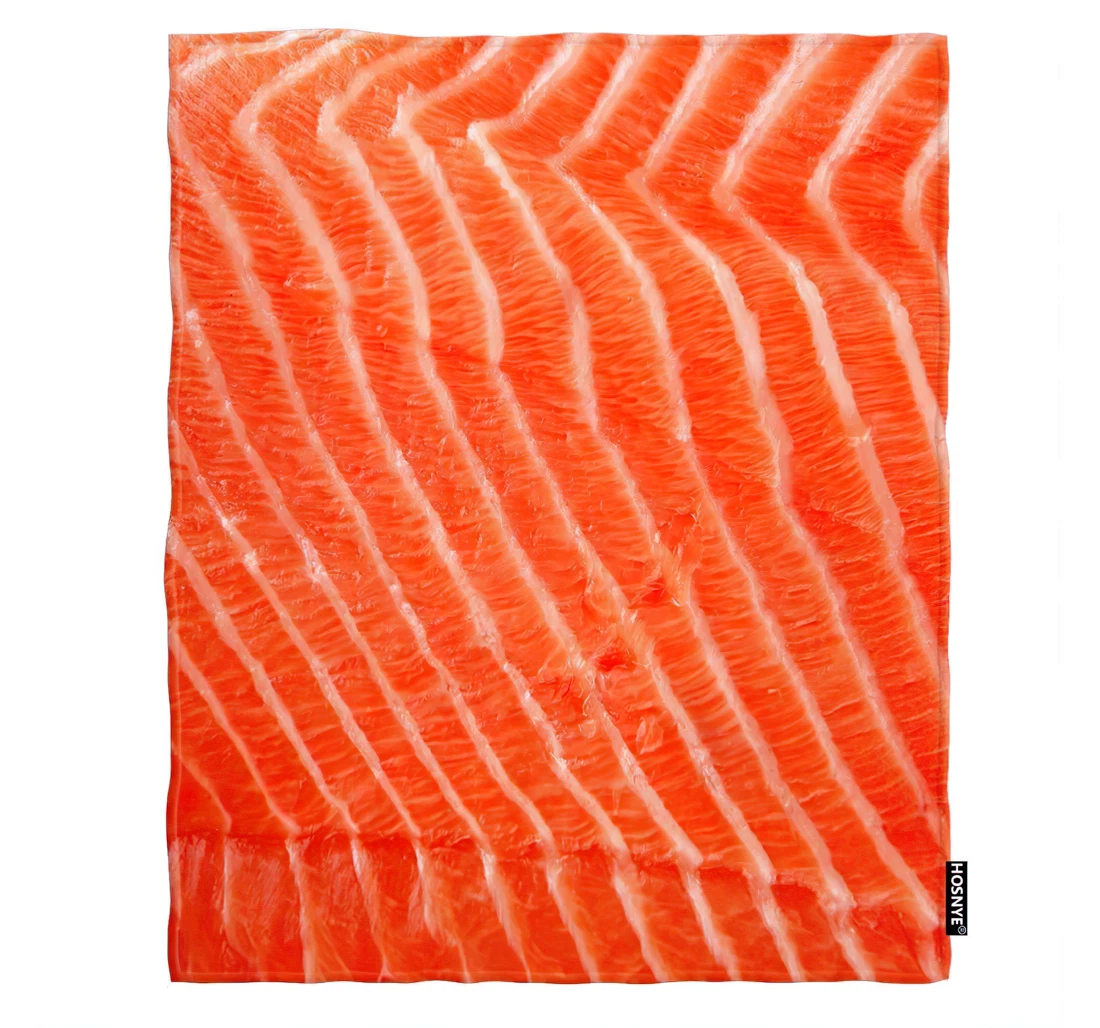 Throw Blanket, Quilt - Salmon Fillet Cold Fresh Fish Seafood Piece Of Big Red Salmon Fillet Over White Car Sherpa Fleece