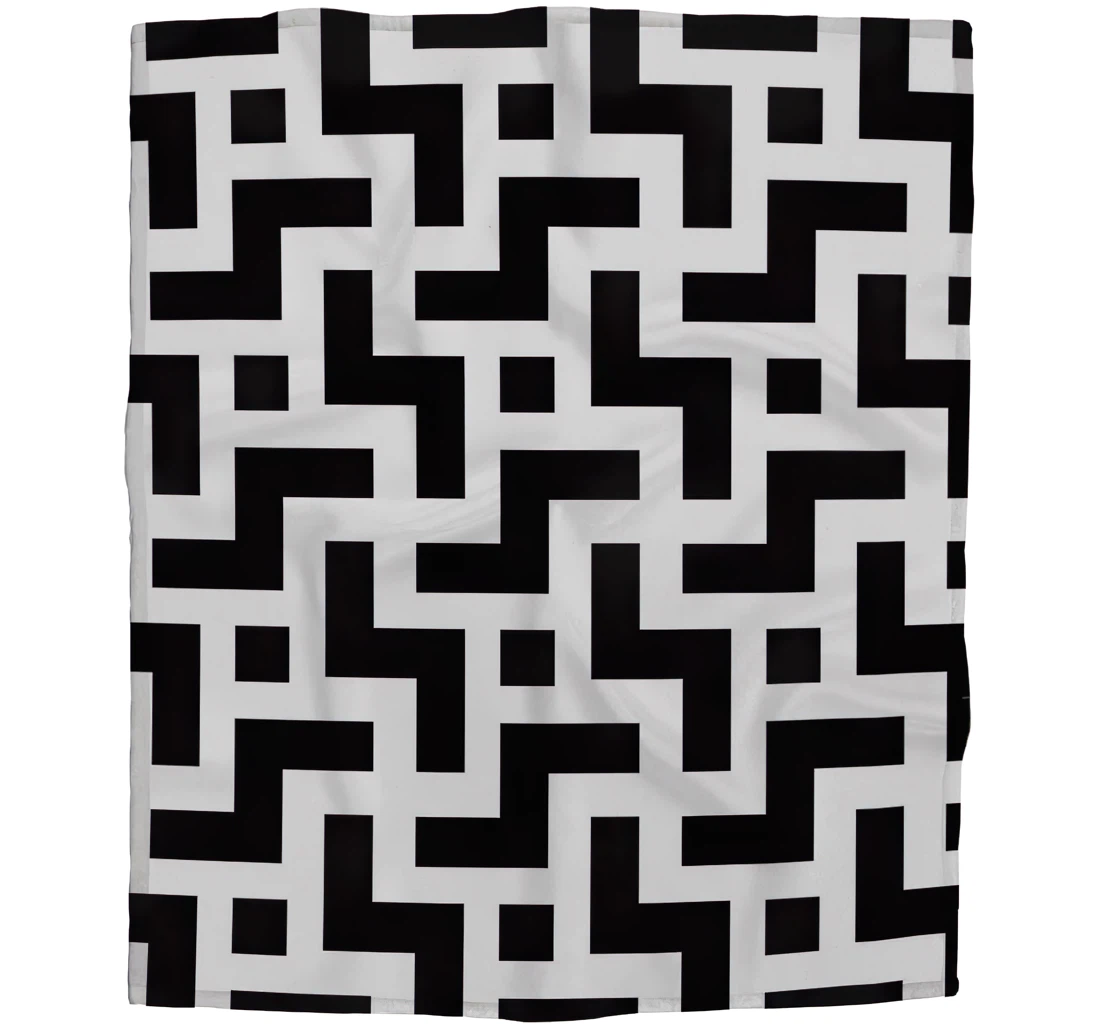 Throw Blanket, Quilt - Maze Pattern Girls Boy Baby Kids Black And White Mosaic Style Geometric Box Pattern Car Es Sherpa Fleece