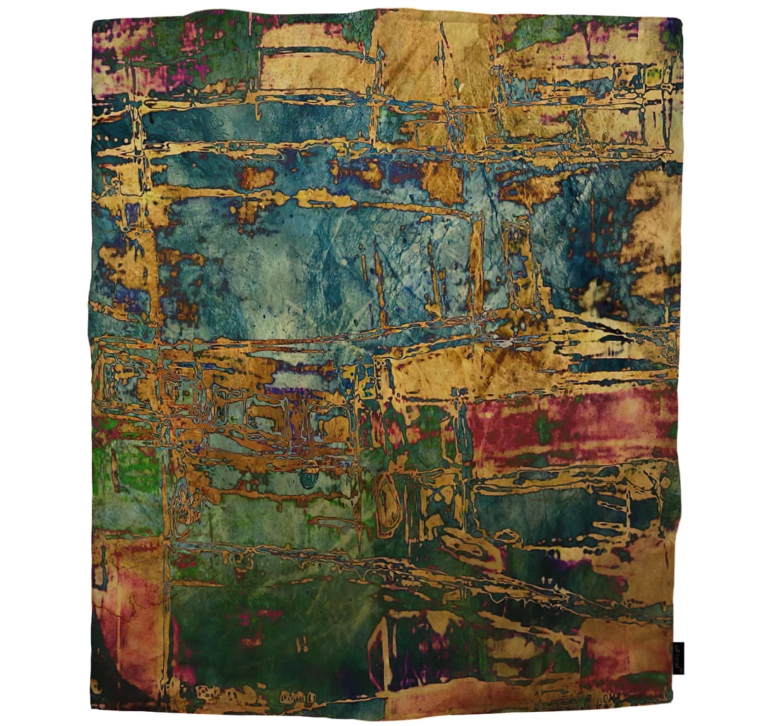 Throw Blanket, Quilt - Art Abstract Cold Wearainbow With Gold Pattern Watercolor Background Car Es Sherpa Fleece